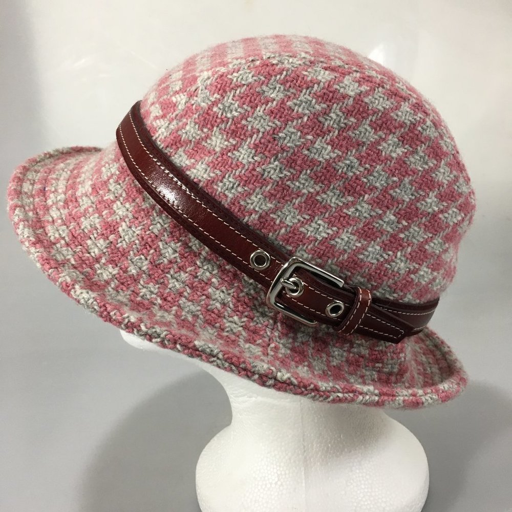 Coach S Pink Gray Houndstooth Wool Bucket Hat